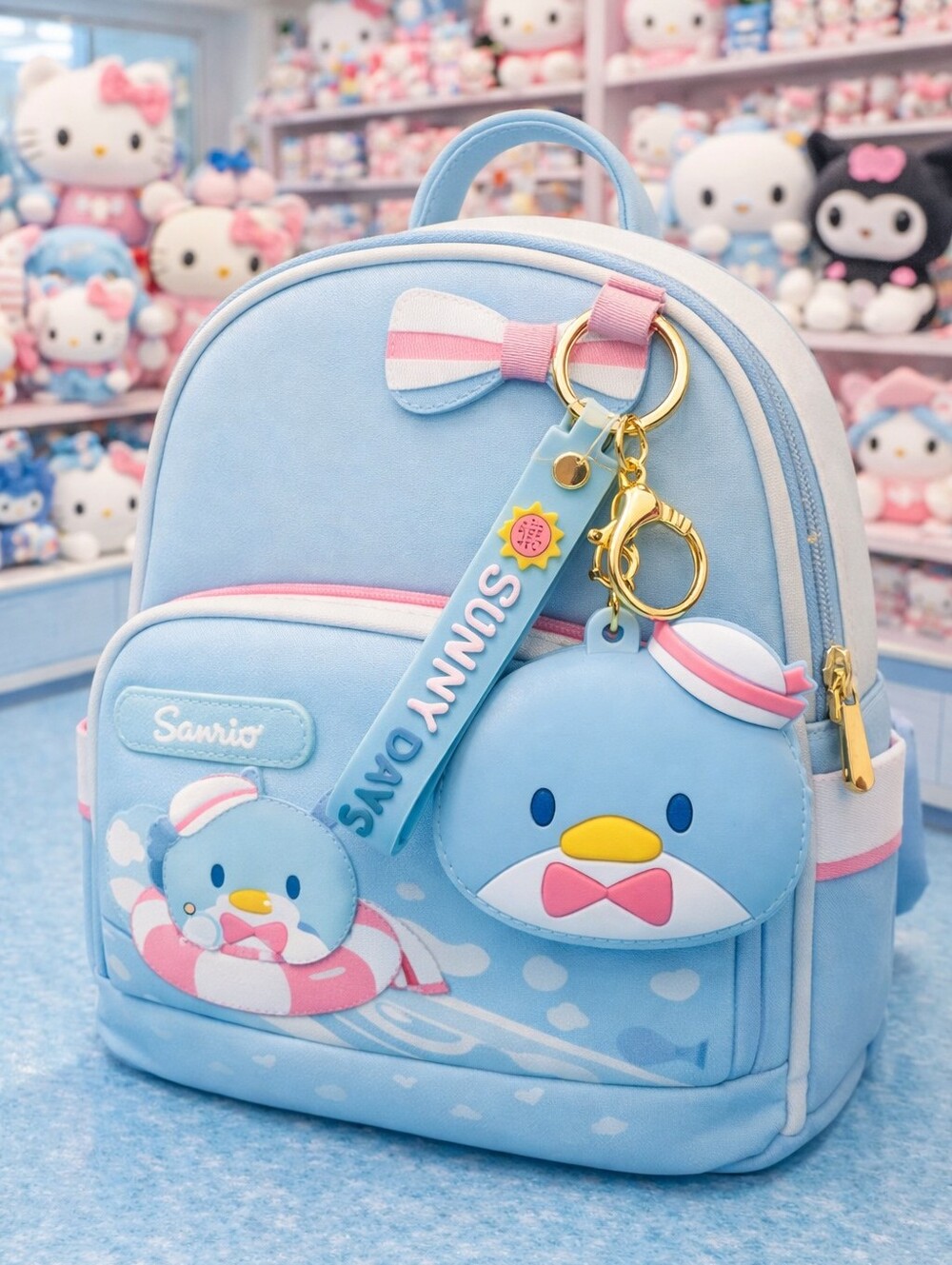 Kawaii blue penguin silicone coin pouch keychain with wrist strap